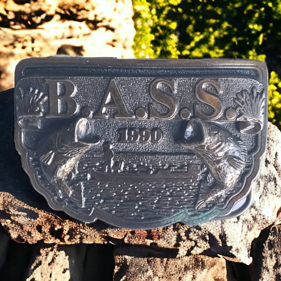 "RARE" 1990 BASS ANGLER SPORTSMAN SOCIETY FISHING BELT BUCKLE - Picture 1 of 8